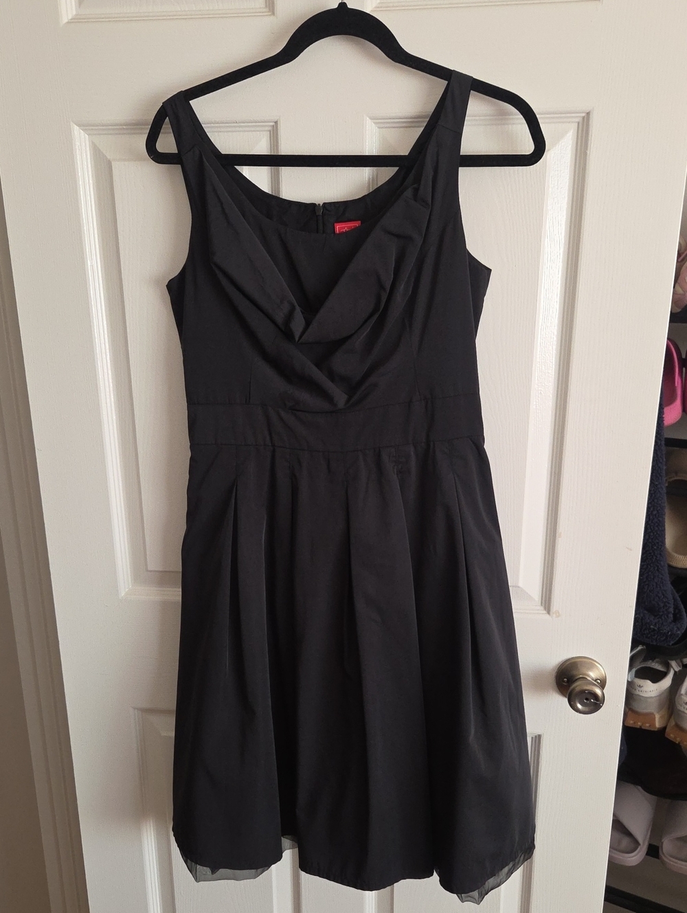 Tiffi Sleeveless Black A-Line Dress with Draped Neckline